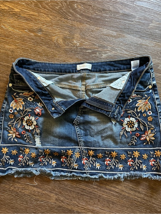 Altar'd State Dresses & Skirts - Altar'd State Embroidered Dark Blue Denim Mini Skirt